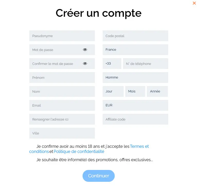 Processus d'inscription MAGIK CASINO
